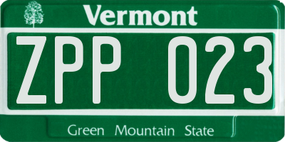 VT license plate ZPP023