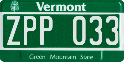 VT license plate ZPP033