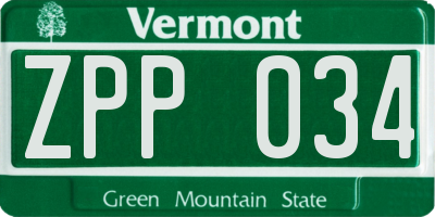 VT license plate ZPP034