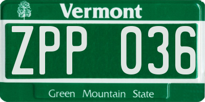 VT license plate ZPP036