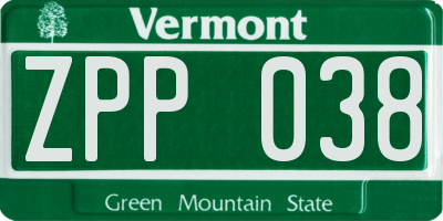 VT license plate ZPP038