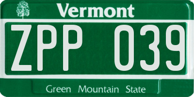VT license plate ZPP039