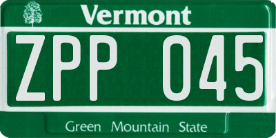 VT license plate ZPP045