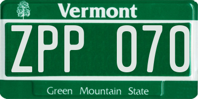 VT license plate ZPP070
