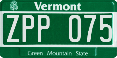 VT license plate ZPP075