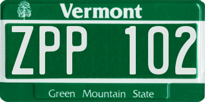 VT license plate ZPP102
