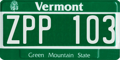 VT license plate ZPP103