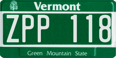VT license plate ZPP118
