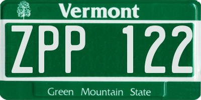 VT license plate ZPP122