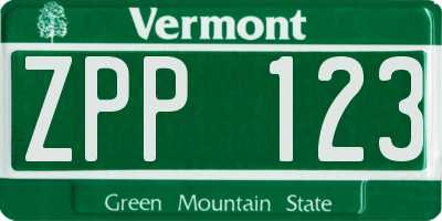 VT license plate ZPP123