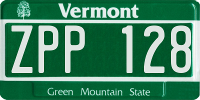 VT license plate ZPP128