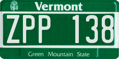 VT license plate ZPP138