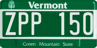VT license plate ZPP150