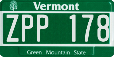 VT license plate ZPP178