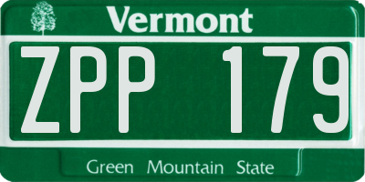 VT license plate ZPP179