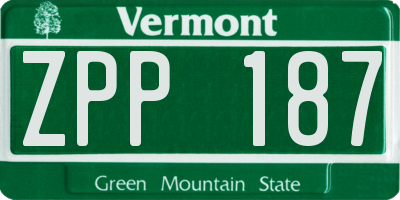 VT license plate ZPP187