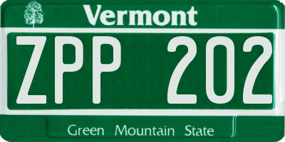 VT license plate ZPP202