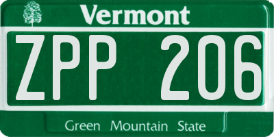 VT license plate ZPP206