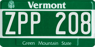 VT license plate ZPP208