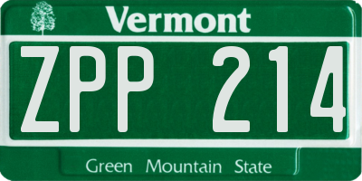 VT license plate ZPP214