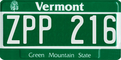 VT license plate ZPP216