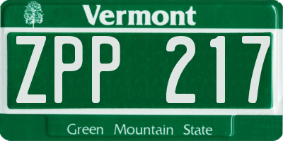 VT license plate ZPP217