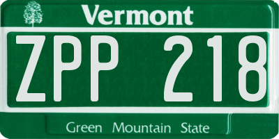VT license plate ZPP218