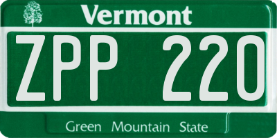 VT license plate ZPP220
