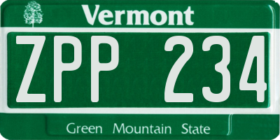 VT license plate ZPP234