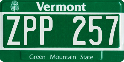 VT license plate ZPP257