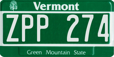 VT license plate ZPP274