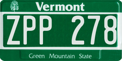 VT license plate ZPP278