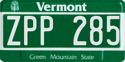 VT license plate ZPP285