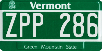 VT license plate ZPP286
