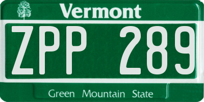 VT license plate ZPP289