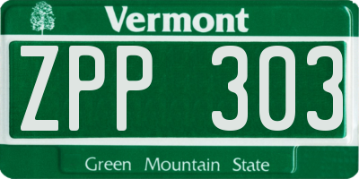 VT license plate ZPP303