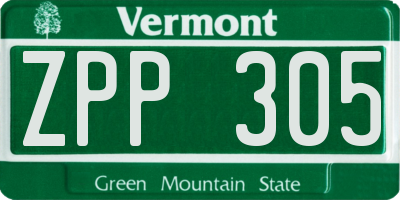 VT license plate ZPP305