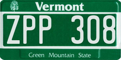 VT license plate ZPP308