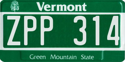 VT license plate ZPP314