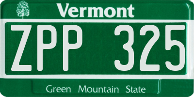 VT license plate ZPP325