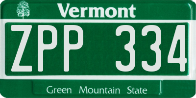 VT license plate ZPP334