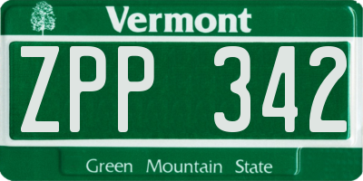 VT license plate ZPP342