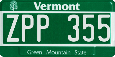 VT license plate ZPP355