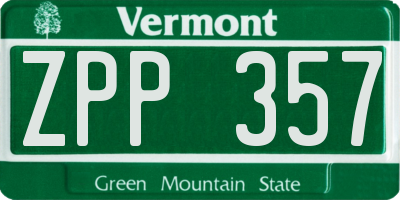 VT license plate ZPP357