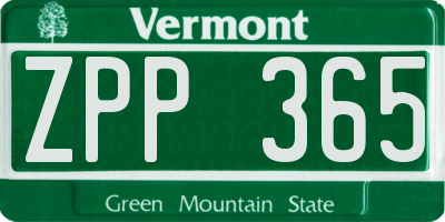 VT license plate ZPP365