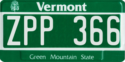 VT license plate ZPP366