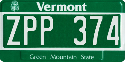 VT license plate ZPP374