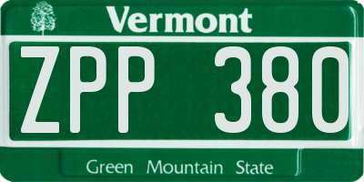 VT license plate ZPP380