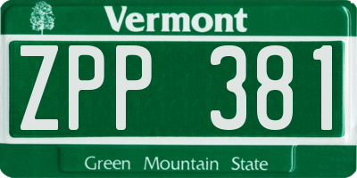 VT license plate ZPP381
