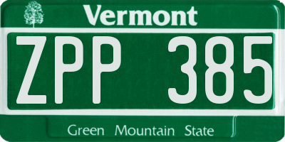 VT license plate ZPP385